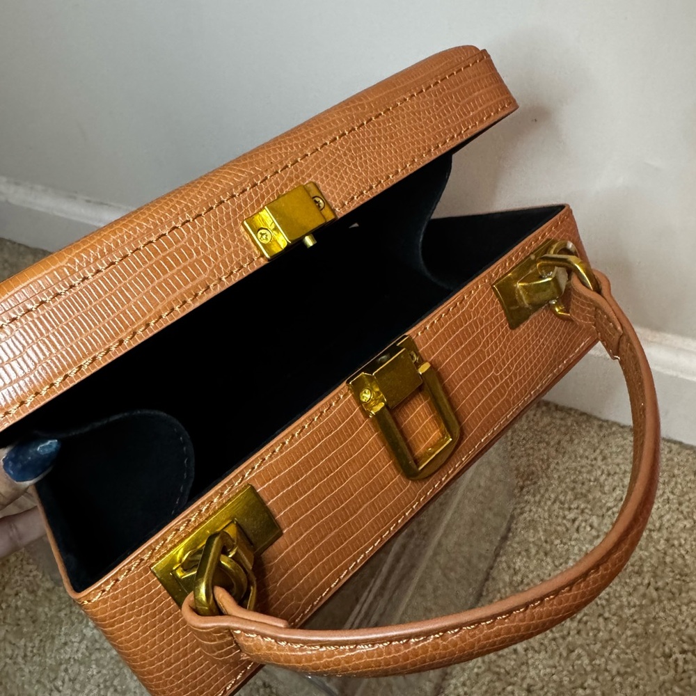 Brandon Blackwood Tan Lizard-Embossed Satchel - Picture 3 of 4